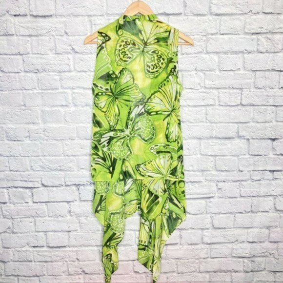 New Jones New York Small S Green Chiffon Flowy Butterfly‎ Waterfall Drape Vest - Picture 2 of 4